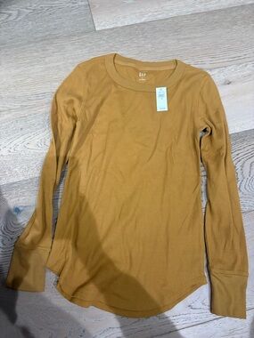 GAP Mustard Waffle Thermal Long Sleeve Top